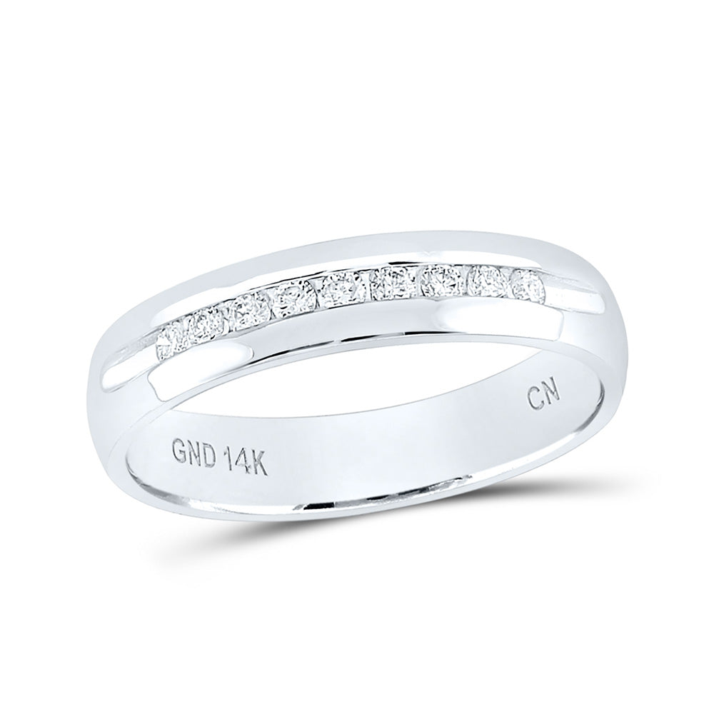 14K White Gold Mens Machine Set Round Diamond Wedding Channel Band Ring 1/4 Cttw, Mens Size: 7-13