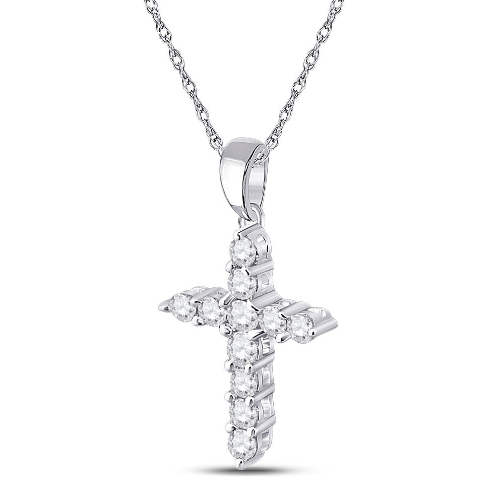 14K White Gold Womens Round Diamond Cross Religious Pendant 1/4 Cttw