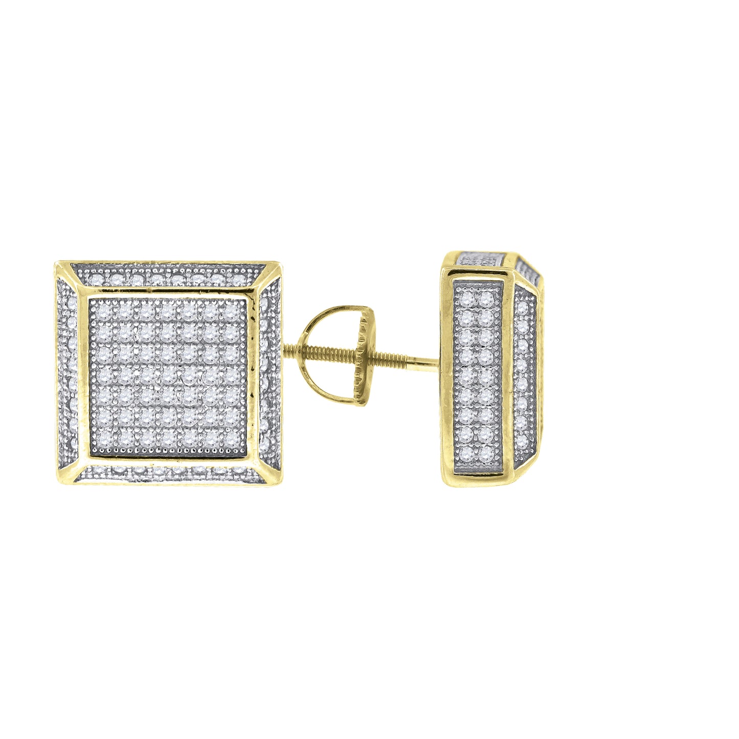 Sterling Silver Or Yellow-Tone Unisex Cubic Zirconia Square Stud Earrings