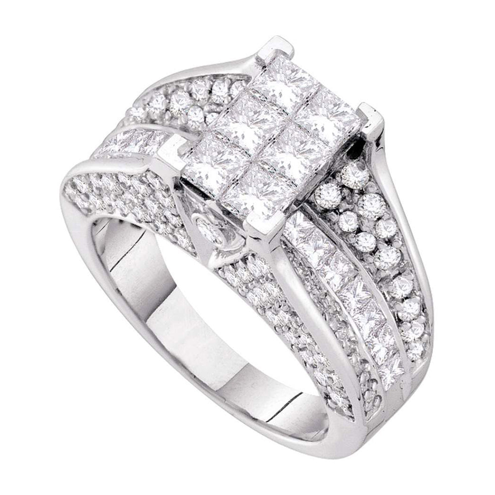 14K White Gold Princess Diamond Cluster Bridal Wedding Engagement Ring 3 Cttw, Womens Size: 5-10