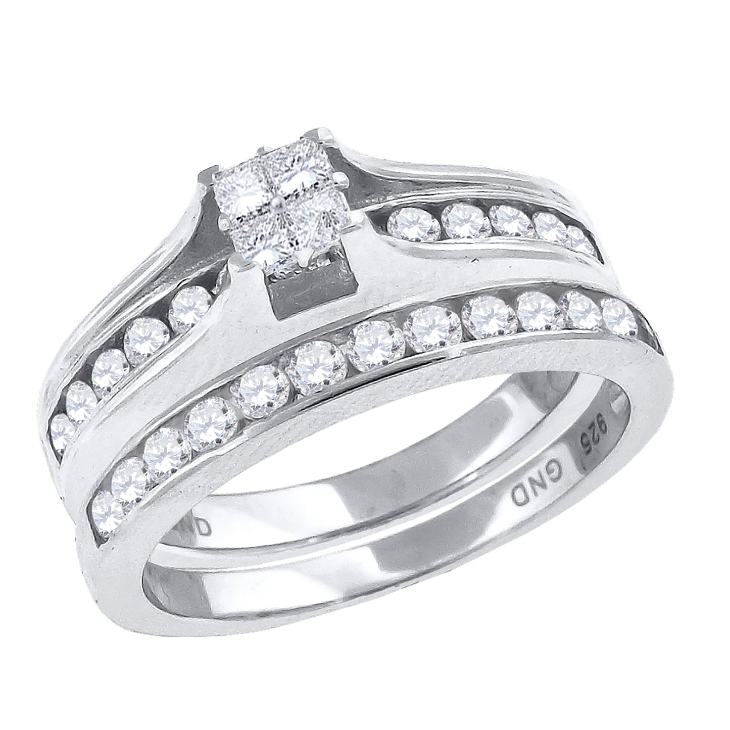Sterling Silver Womens Cubic Zirconia Sizes 6-9 Princess-Cut Center Stones Square Head Bridal Set Anniversary Engagement Wedding Band Ring