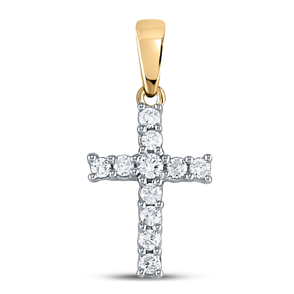 14K Yellow Gold Womens Round Diamond Cross Pendant 1/8 Cttw, Length: 0.5 In, Width: 0.31 In