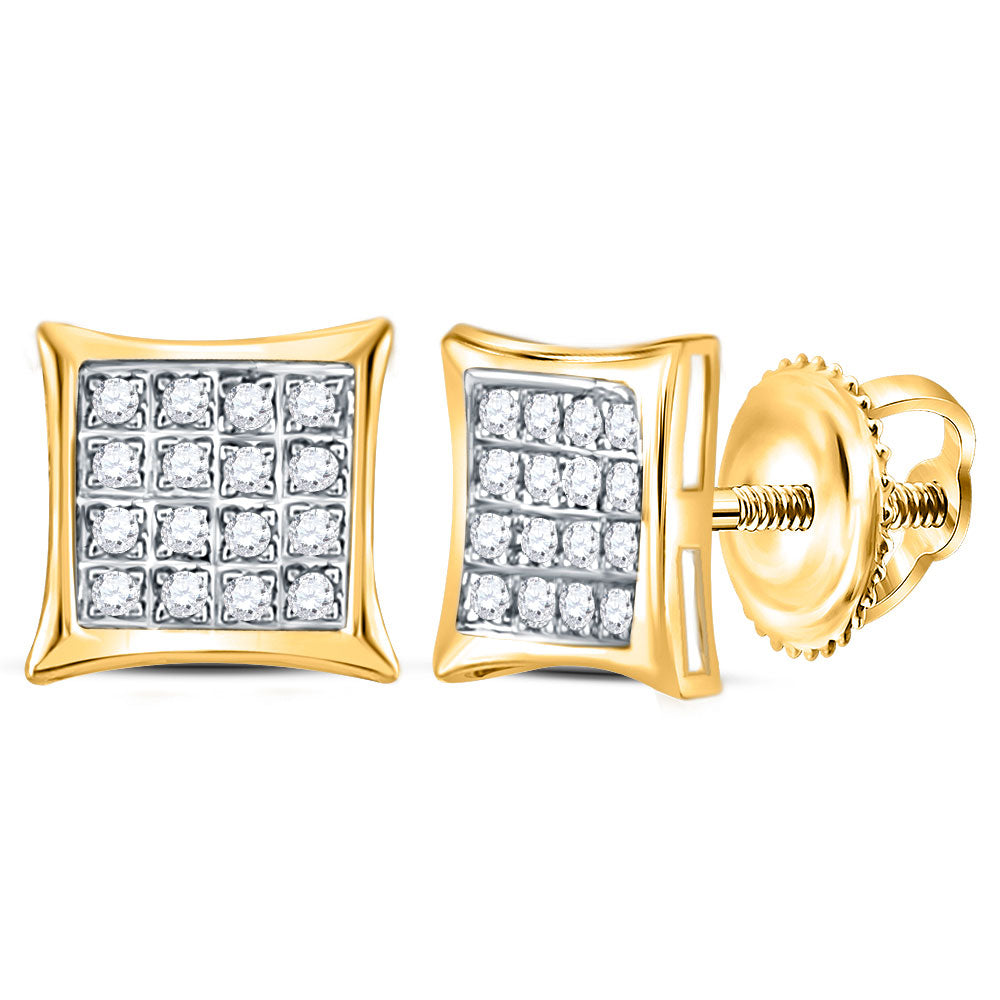 14K Yellow Gold Womens Round Diamond Square Kite Cluster Stud Earrings 1/10 Cttw, Length: 0.26 In, Width: 0.26 In