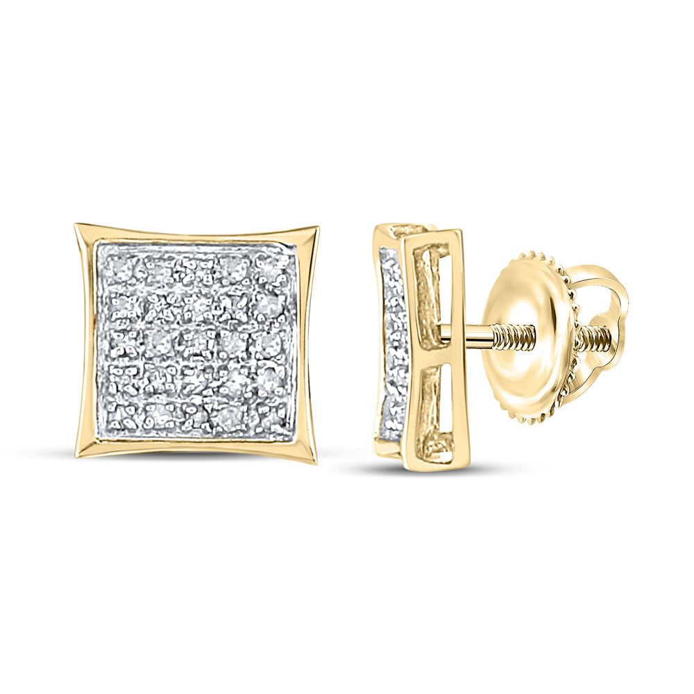 14K Yellow Gold Womens Round Diamond Kite Square Earrings 1/6 Cttw, Length: 0.39 In, Width: 0.39 In