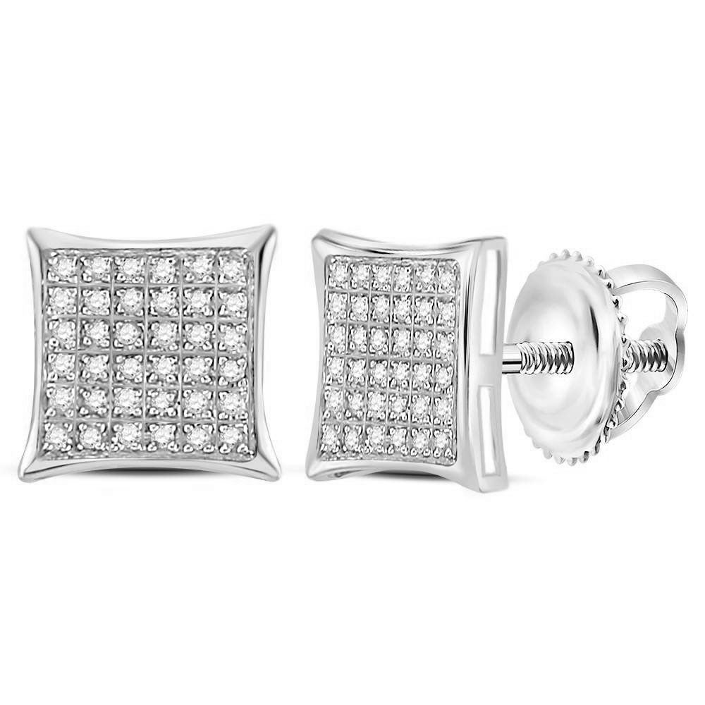 10K White Or Yellow Gold Womens Round Diamond Square Cluster Earrings