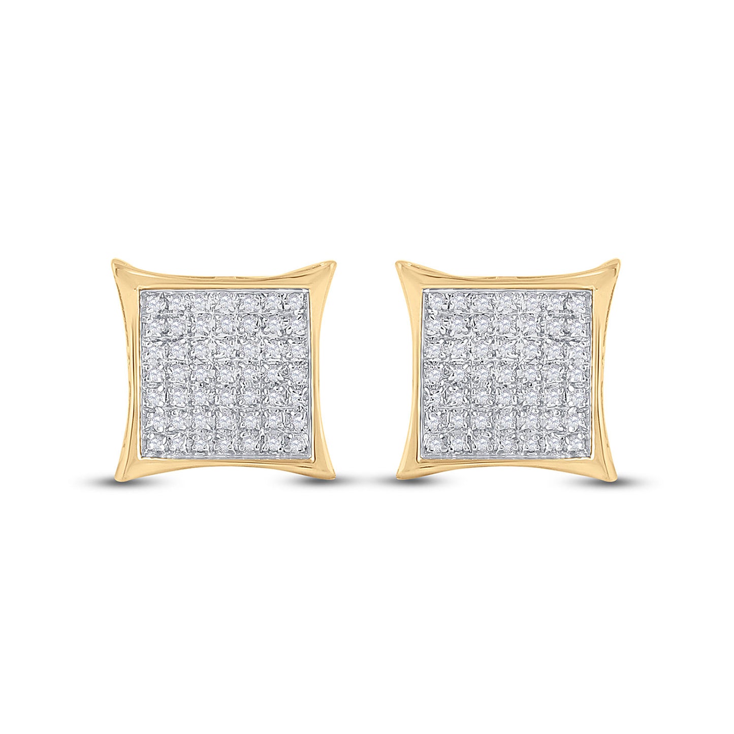 10K Yellow Gold Womens Round Diamond Kite Square Earrings 1/3 Cttw