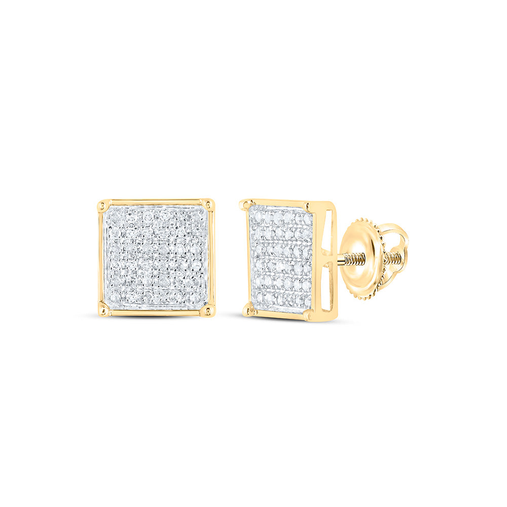 10K Yellow Gold Womens Round Diamond Square Cluster Earrings 1/4 Cttw, Length: 0.33 In, Width: 0.33 In