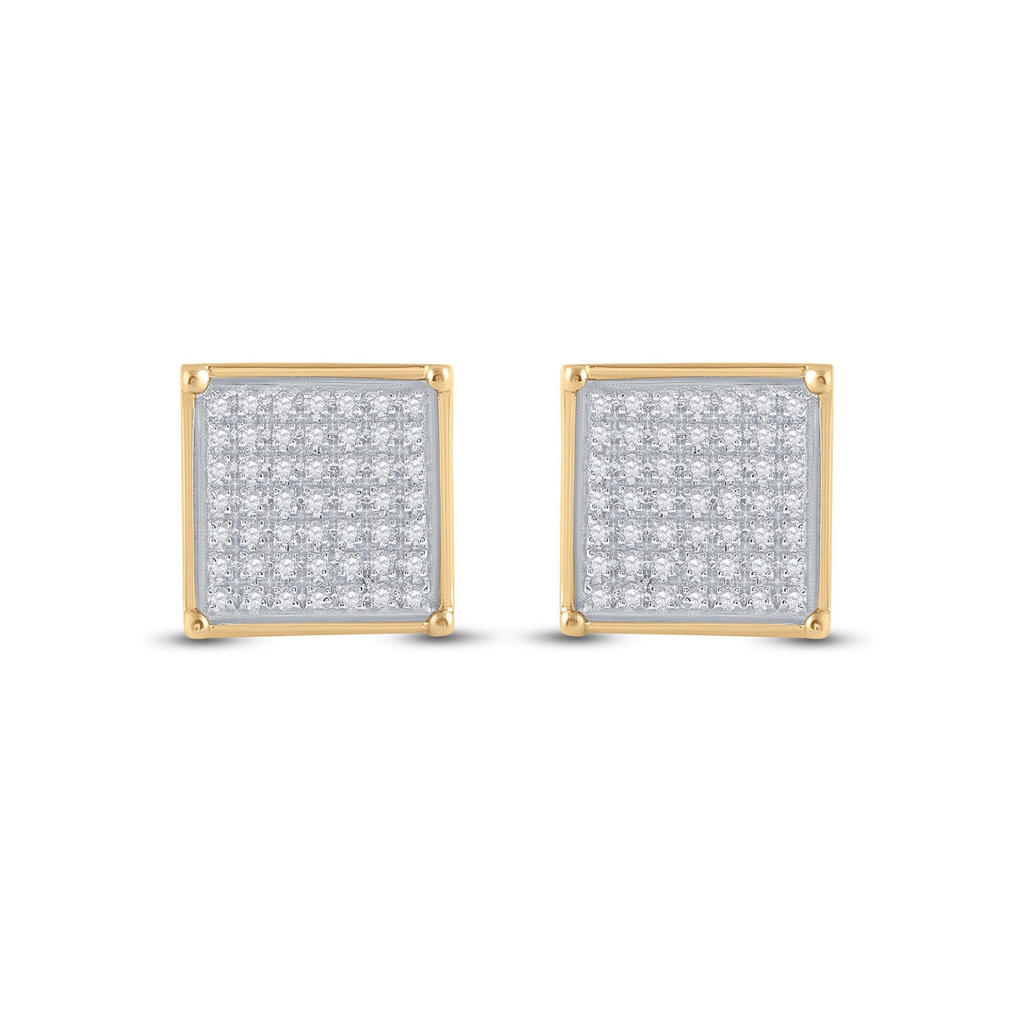 10K Yellow Gold Womens Round Diamond Square Earrings 1/3 Cttw