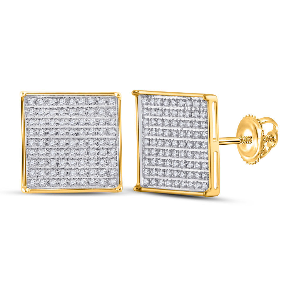 10K White Or Yellow Gold Womens Round Diamond Square Earrings