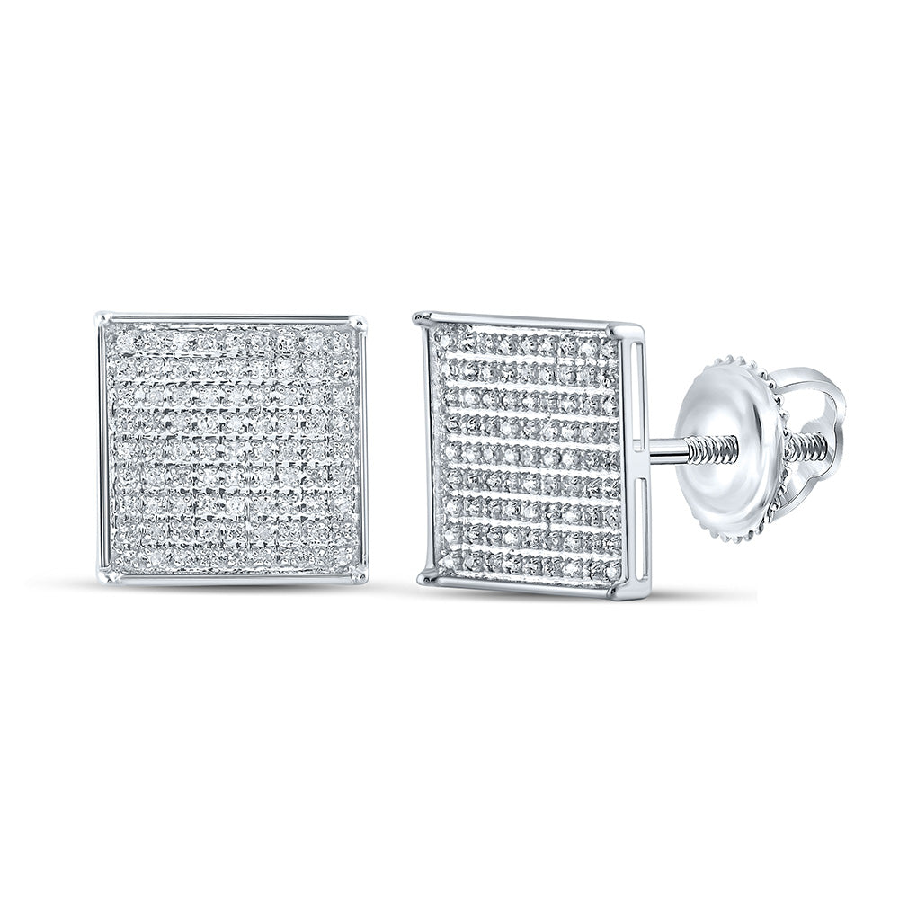 10K White Or Yellow Gold Womens Round Diamond Square Earrings