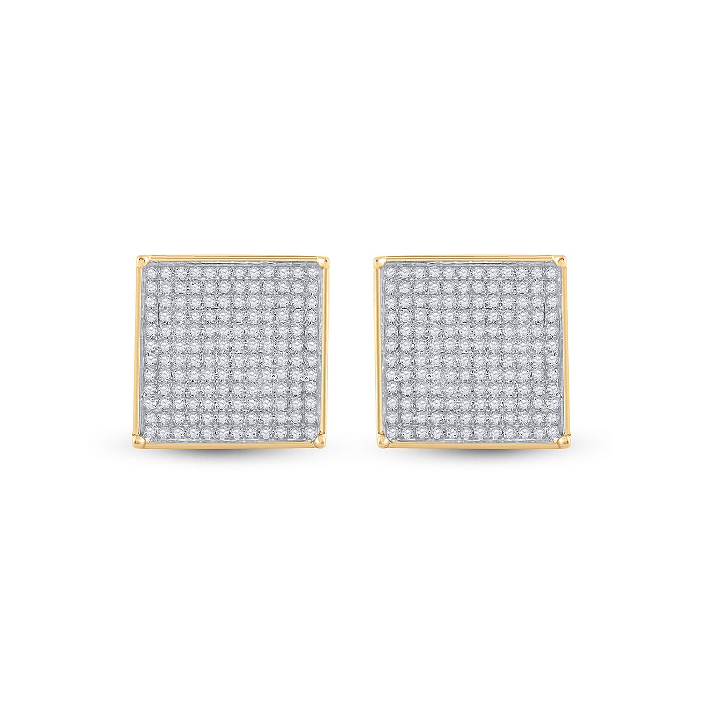 10K White Or Yellow Gold Womens Round Diamond Square Earrings