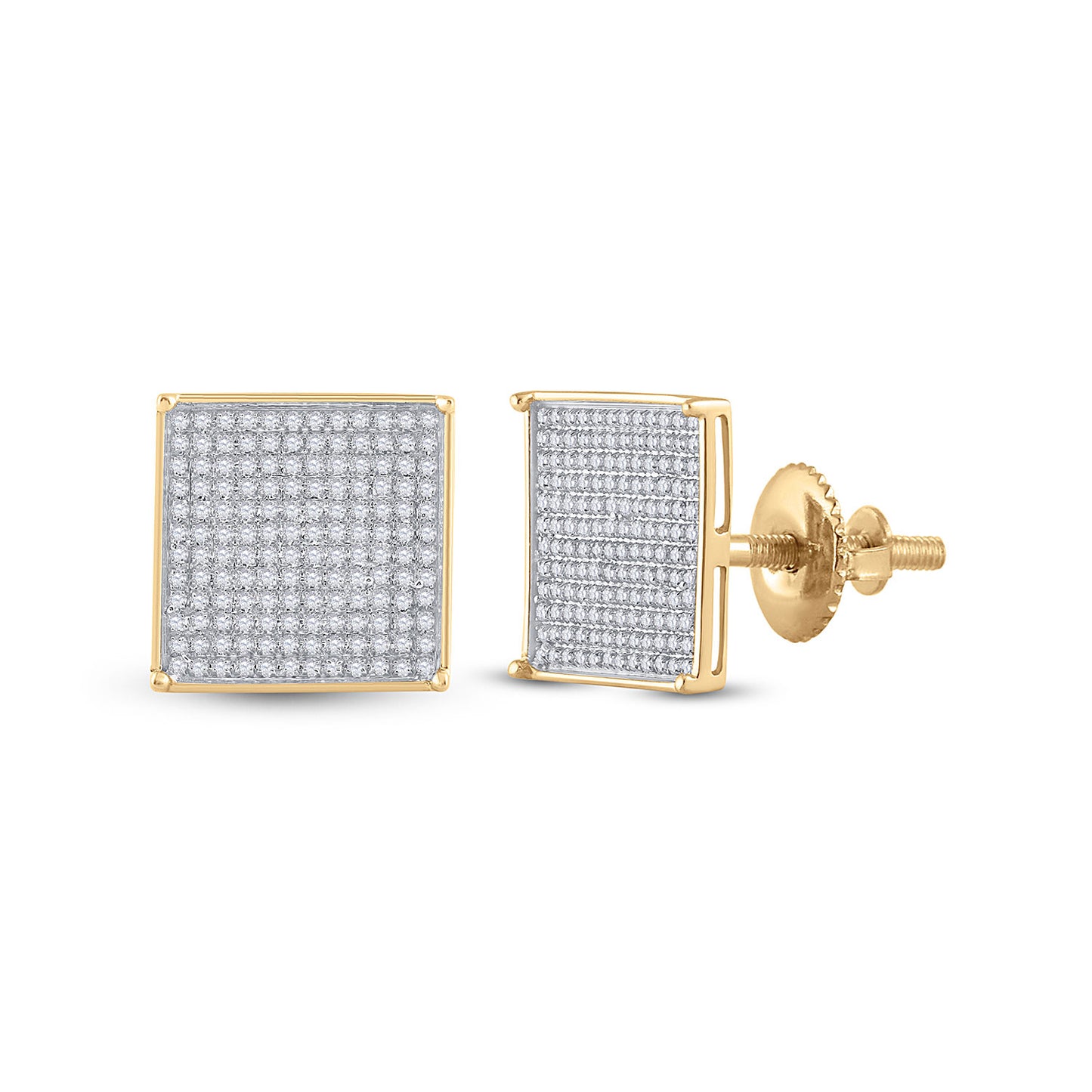 10K White Or Yellow Gold Womens Round Diamond Square Earrings