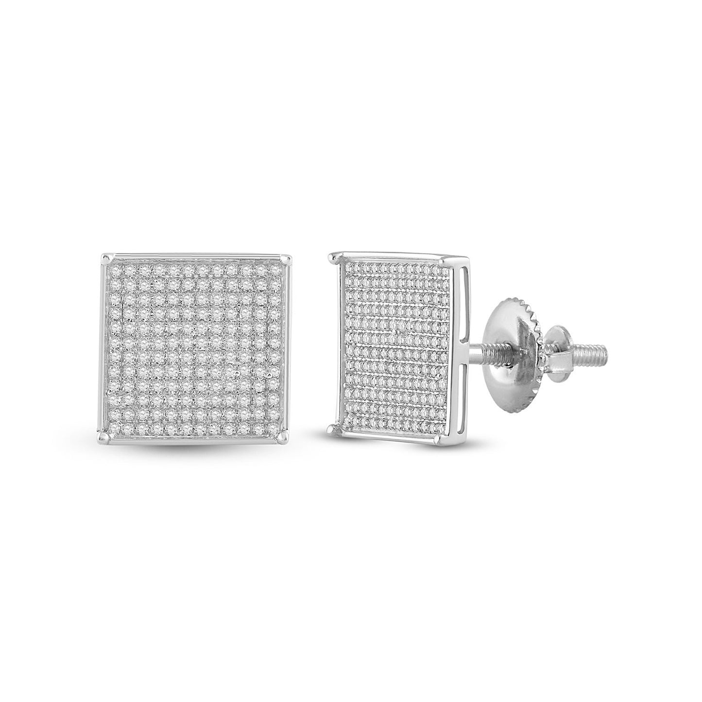 10K White Or Yellow Gold Womens Round Diamond Square Earrings