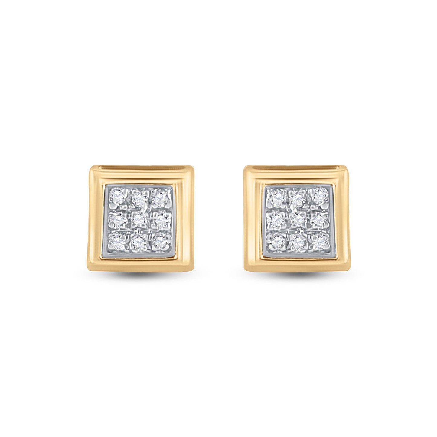 10K White Or Yellow Gold Womens Round Diamond Square Earrings