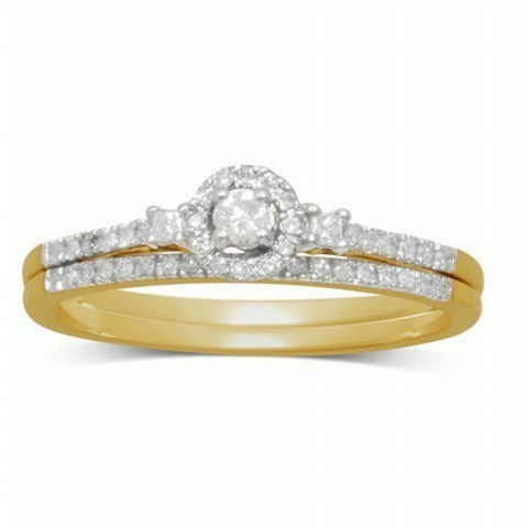 14K Yellow Gold 0.23CT Princess and Round Diamonds Ladies Diamond Ring