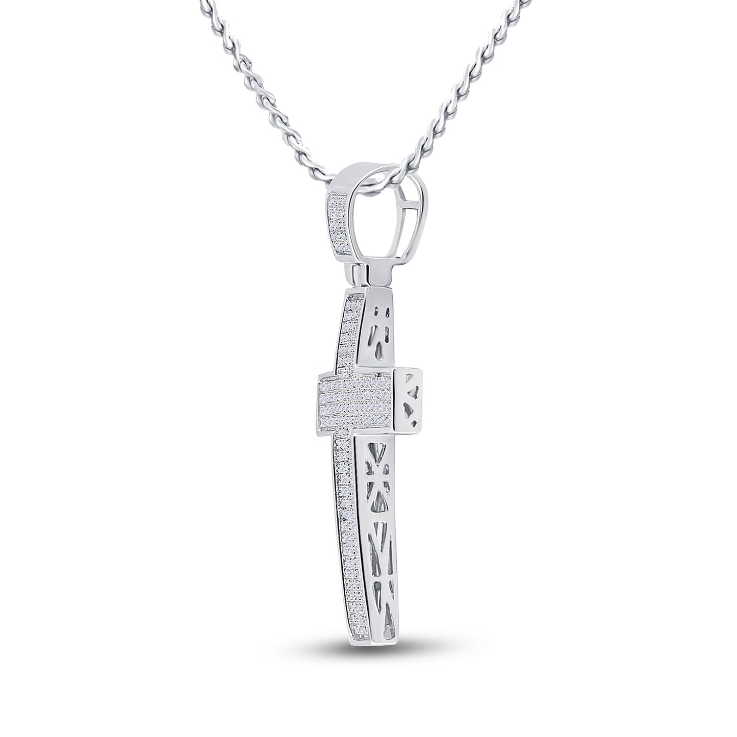 10K White Gold Mens Round Diamond Cross Charm Pendant 1/2 Cttw, Length: 1.85 In, Width: 0.89 In