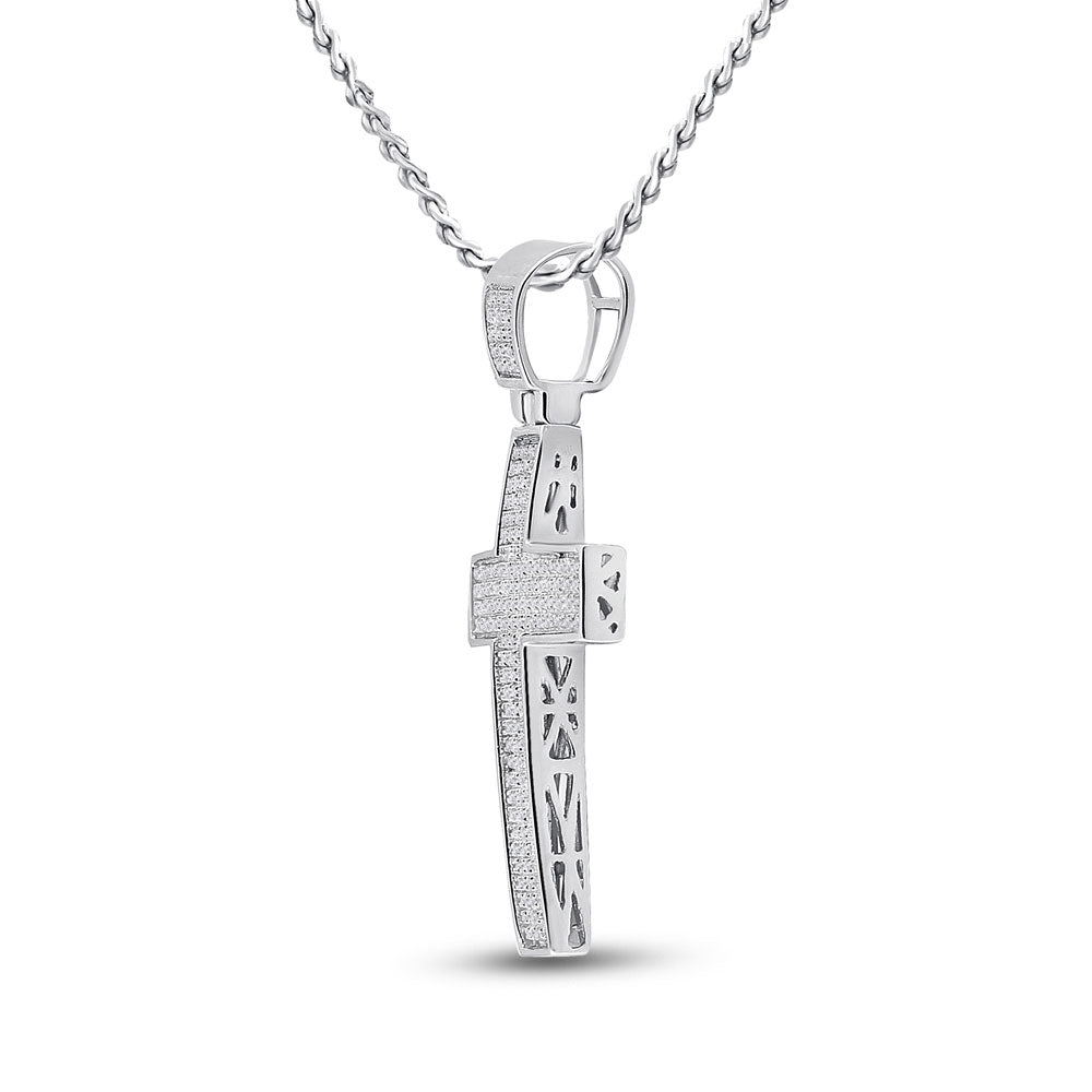 10K White Gold Mens Round Diamond Cross Charm Pendant 1/2 Cttw, Length: 1.85 In, Width: 0.89 In