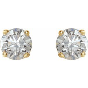 14K Yellow Gold Round 4.5Mm I1, G-H 3/4 Ctw Natural Diamond 4-Prong Friction Back Stud Earrings