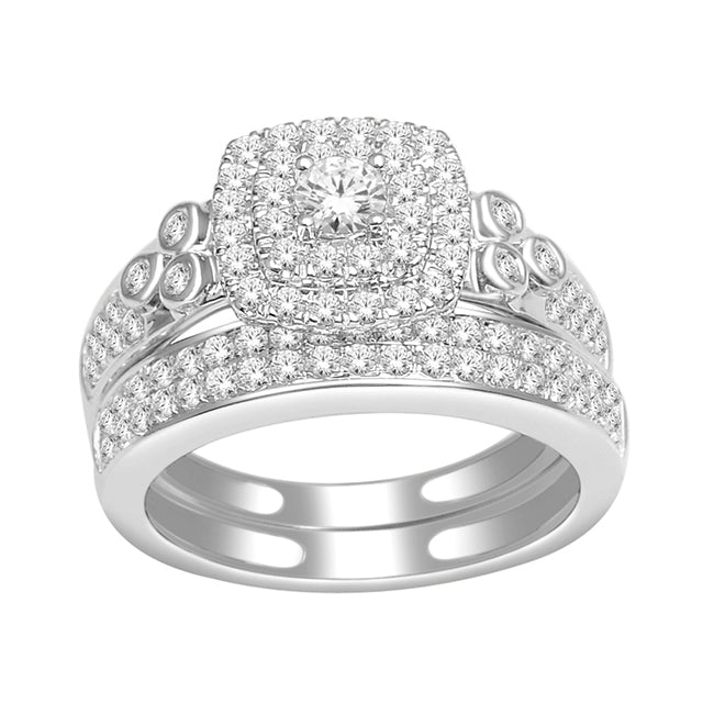 14K White Gold 0.99 CT Round Diamonds Bridal Set