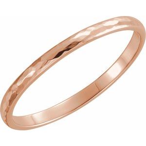 14K Yellow Or White Or Rose Gold Or Platinum 2 Mm Polished Half Round Band With Hammer Finish
