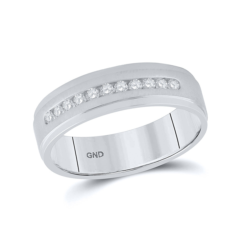 14K White Gold Mens Round Diamond Single Row Wedding Band Ring 1/4 Cttw, Mens Size: 7-13
