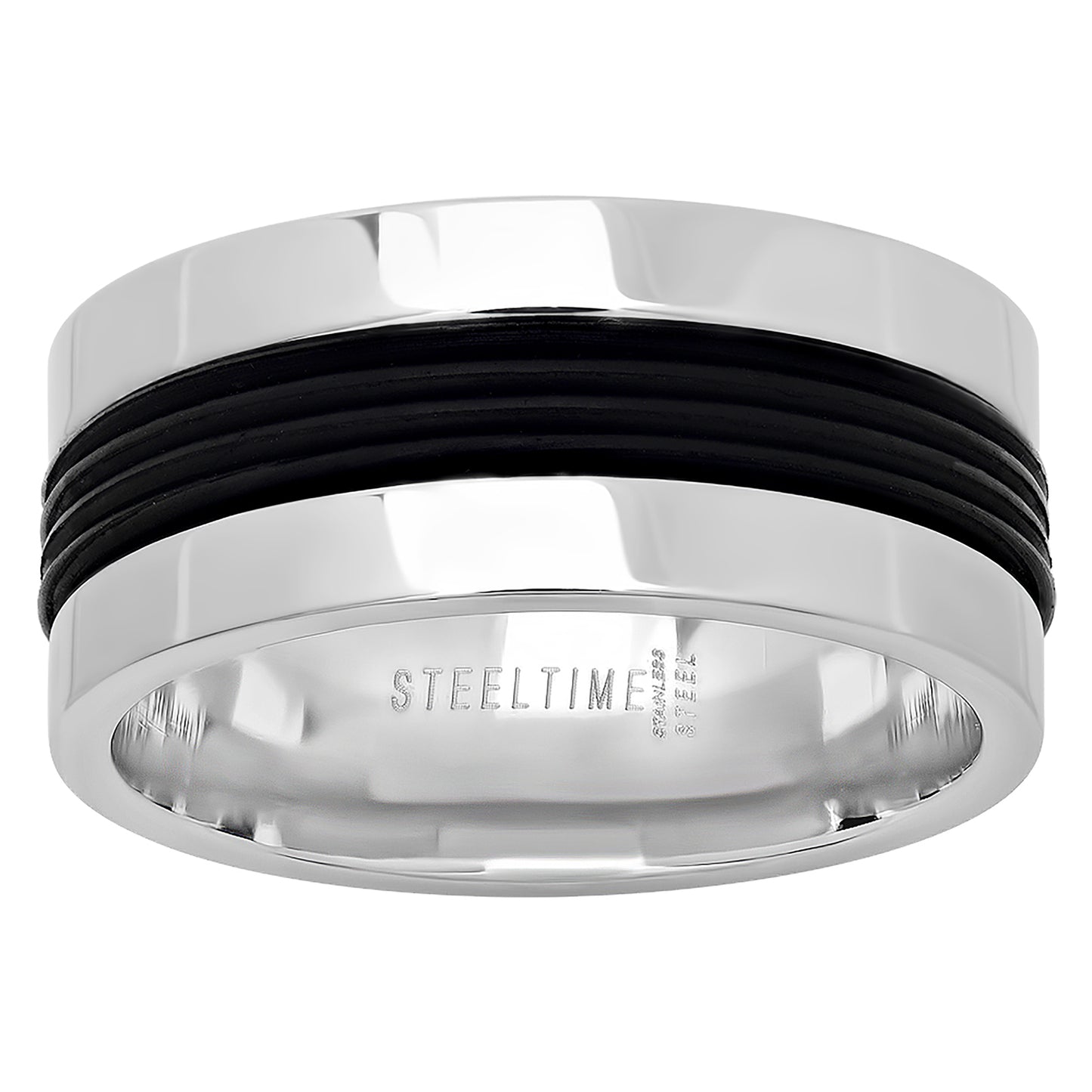 Stainless Steel Mens Grooved Black Center Sizes 9 - 12 Comfort-fit Fashion Bridal Anniversary Wedding Engagement Band Ring