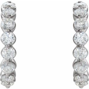 14K White Gold Pair Round Shape 2.5 Mm Lab-Grown Moissanite Huggie Earrings, Length: 16.5 Mm, Thickness: 2.8 Mm