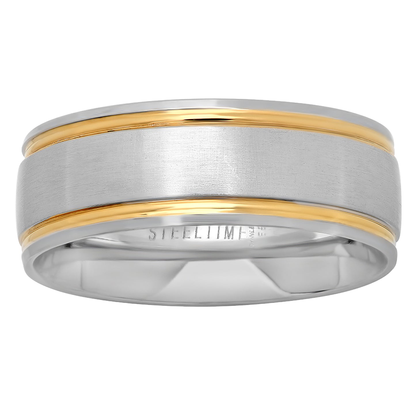 Stainless Steel Mens Two-tone Double Grooved Center Brushed Comfort-fit Fashion Bridal Anniversary Wedding Engagement Band Ring