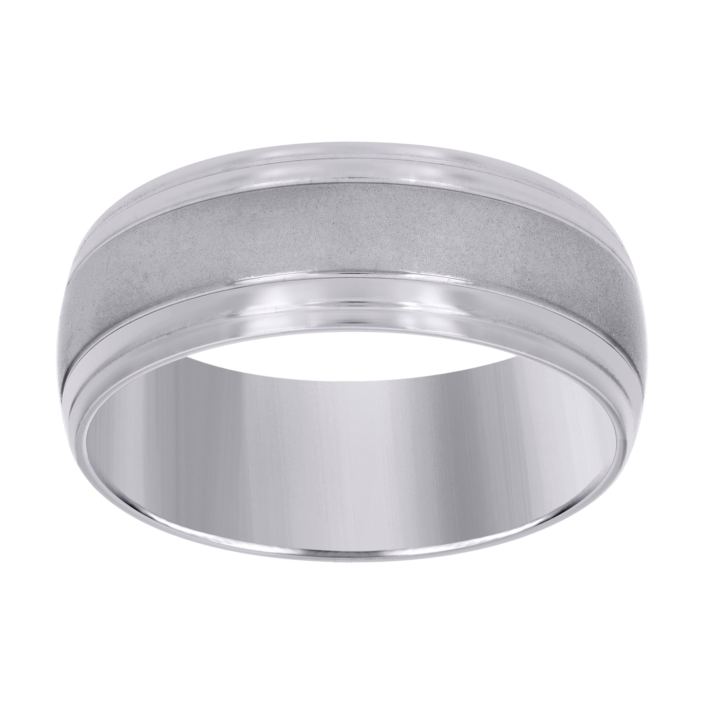 Stainless Steel Mens Center Brushed Dome with Side Grooves Edges Sizes 9 - 12 Comfort-fit Bridal Anniversary Wedding Engagement Band Ring