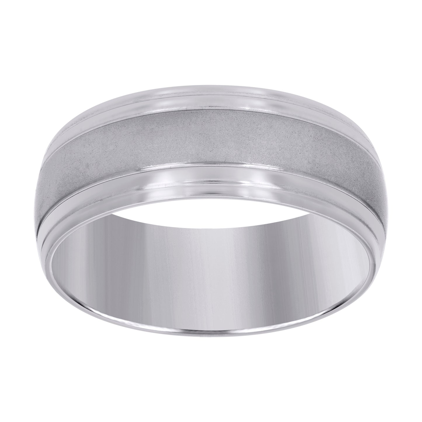 Stainless Steel Mens Center Brushed Dome with Side Grooves Edges Sizes 9 - 12 Comfort-fit Bridal Anniversary Wedding Engagement Band Ring