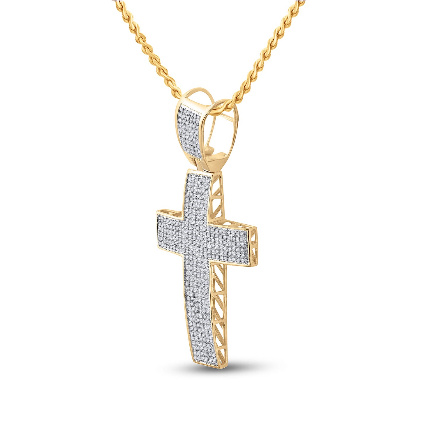 10K Yellow Gold Mens Round Diamond Cross Charm Pendant 1 Cttw, Length: 2.3 In, Width: 1.16 In