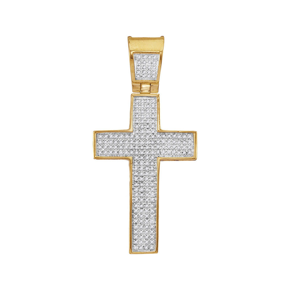 10K Yellow Gold Mens Round Diamond Cross Charm Pendant 1/2 Cttw, Length: 1.85 In, Width: 0.89 In