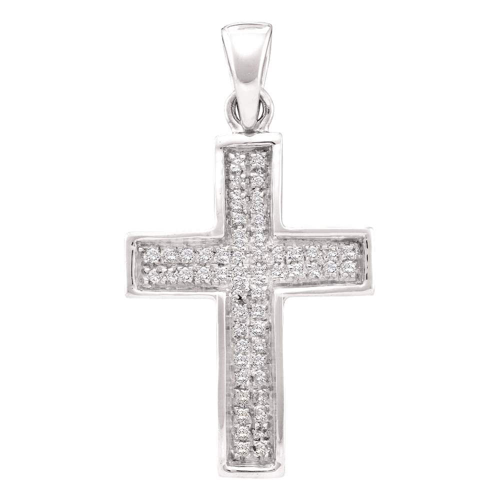 10K Yellow Gold Womens Round Diamond Cross Pendant 1/6 Cttw