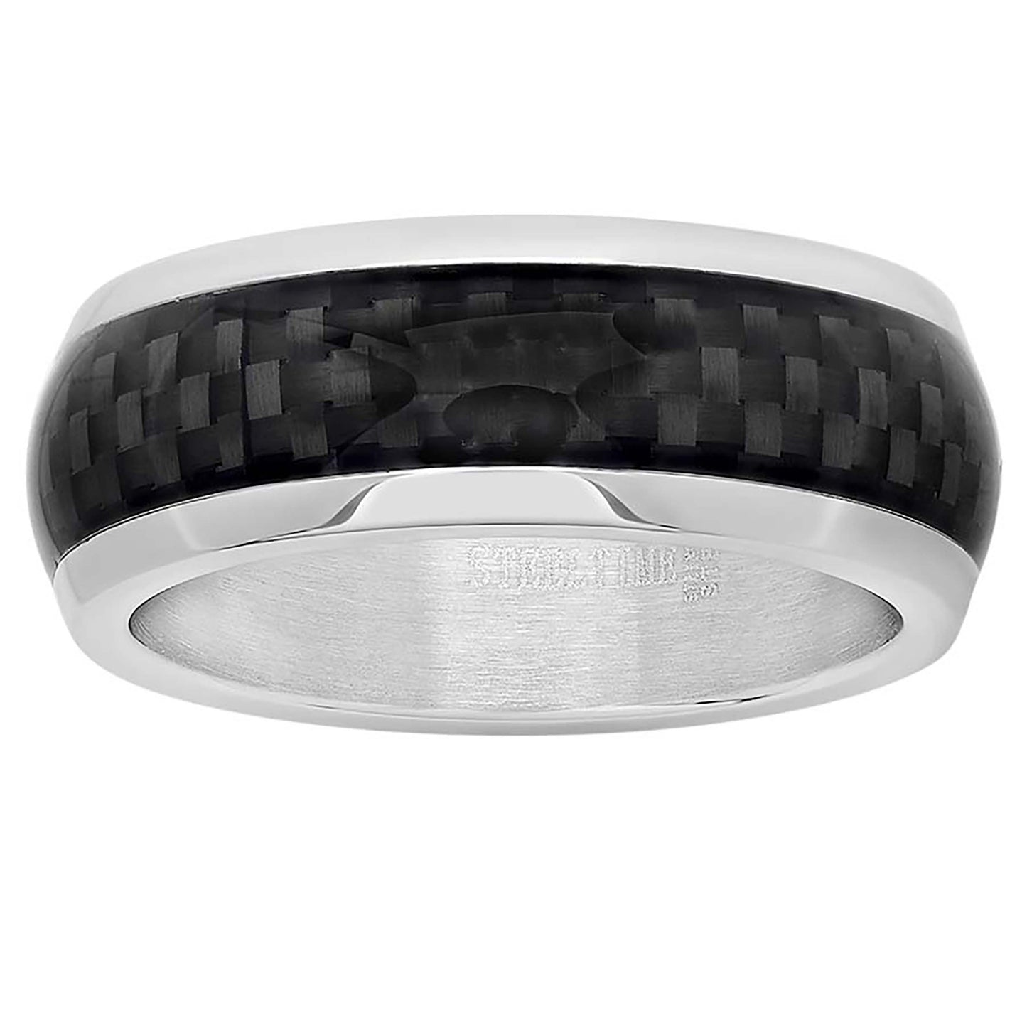 Stainless Steel Mens Black Carbon Fiber Inlay Sizes 9 - 12 Comfort-fit Fashion Bridal Anniversary Wedding Engagement Band Ring