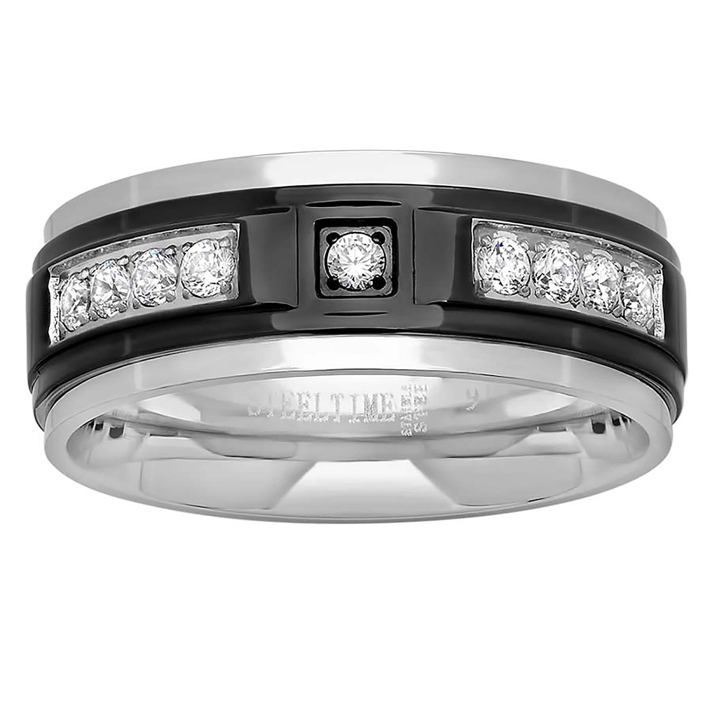 Stainless Steel Mens Two-tone Cubic Zirconia Black Sizes 9 - 12 Comfort-fit Fashion Bridal Anniversary Wedding Engagement Band Ring