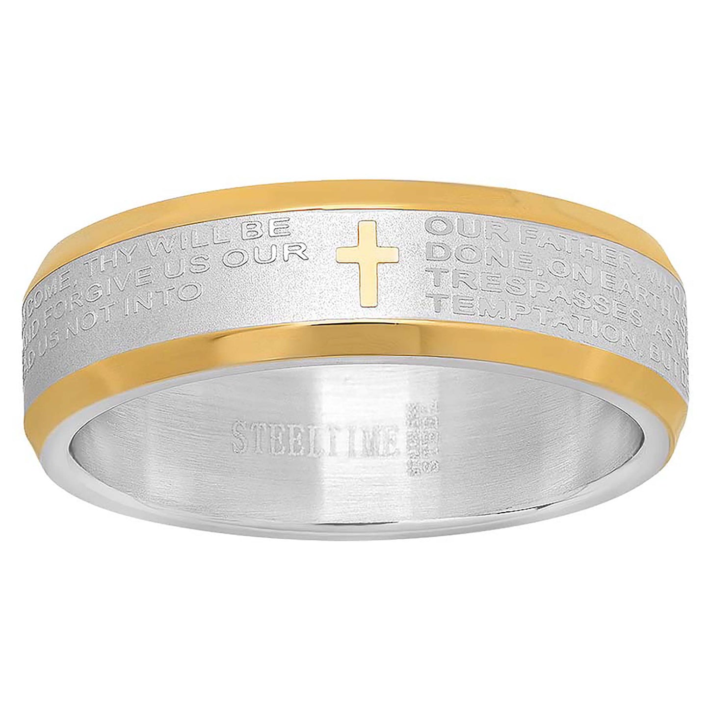 Stainless Steel Mens Two-tone Bible Lords Player Cross Sizes 9 - 12 Comfort-fit Fashion Bridal Anniversary Wedding Engagement Band Ring