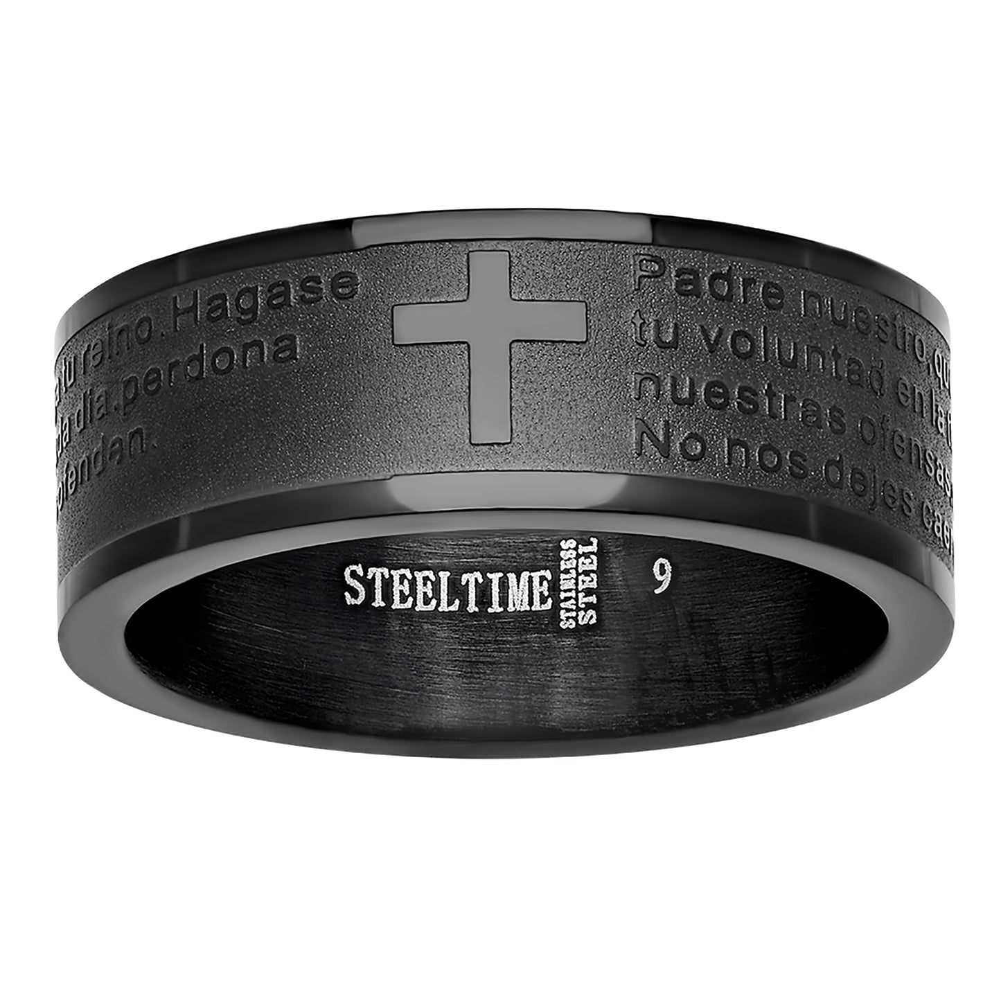 Stainless Steel Mens Two-tone Black Padre Nuestro Prayer Sizes 9 - 12 Comfort-fit Fashion Bridal Anniversary Wedding Engagement Band Ring