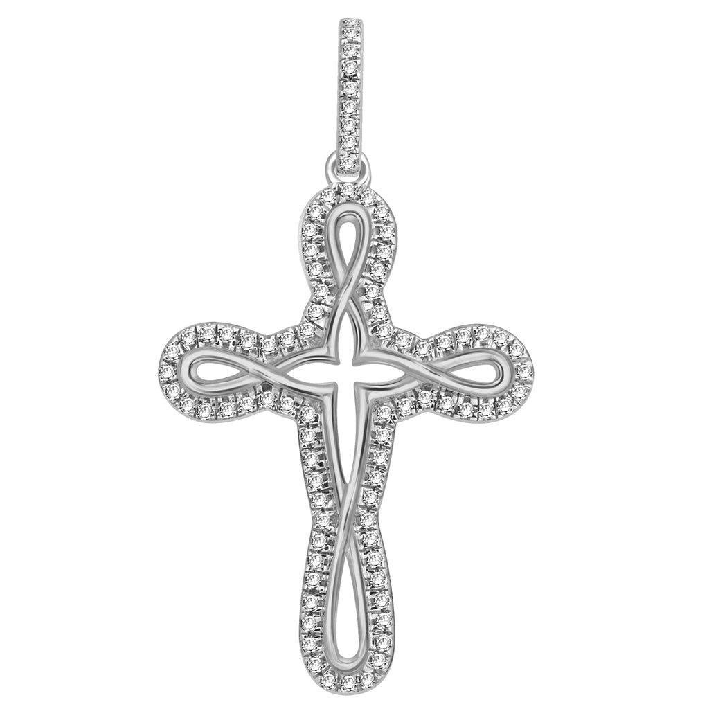 10K White Gold 0.28 Cttw Round Micro Pave Diamonds Ladies Pendant