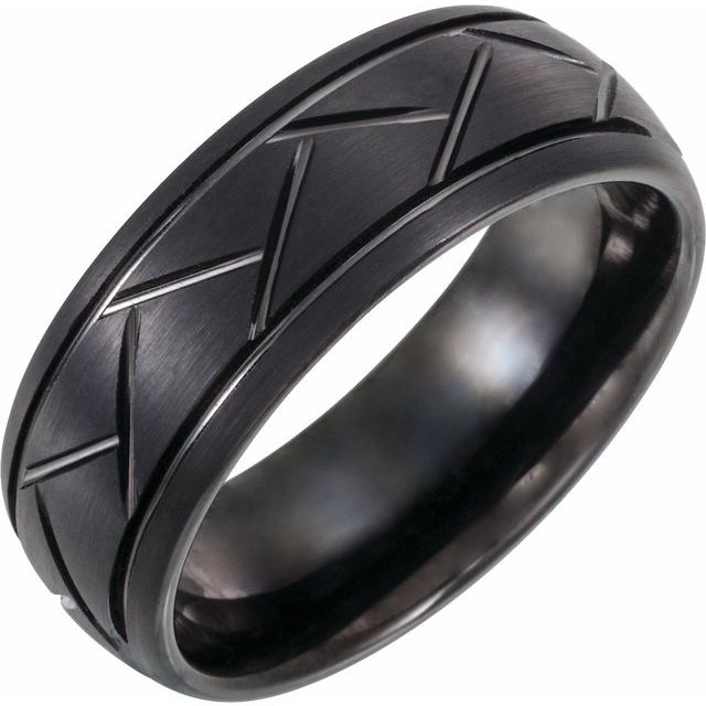 Black PVD Tungsten 8 Mm Polished Patterned Comfort-Fit Band