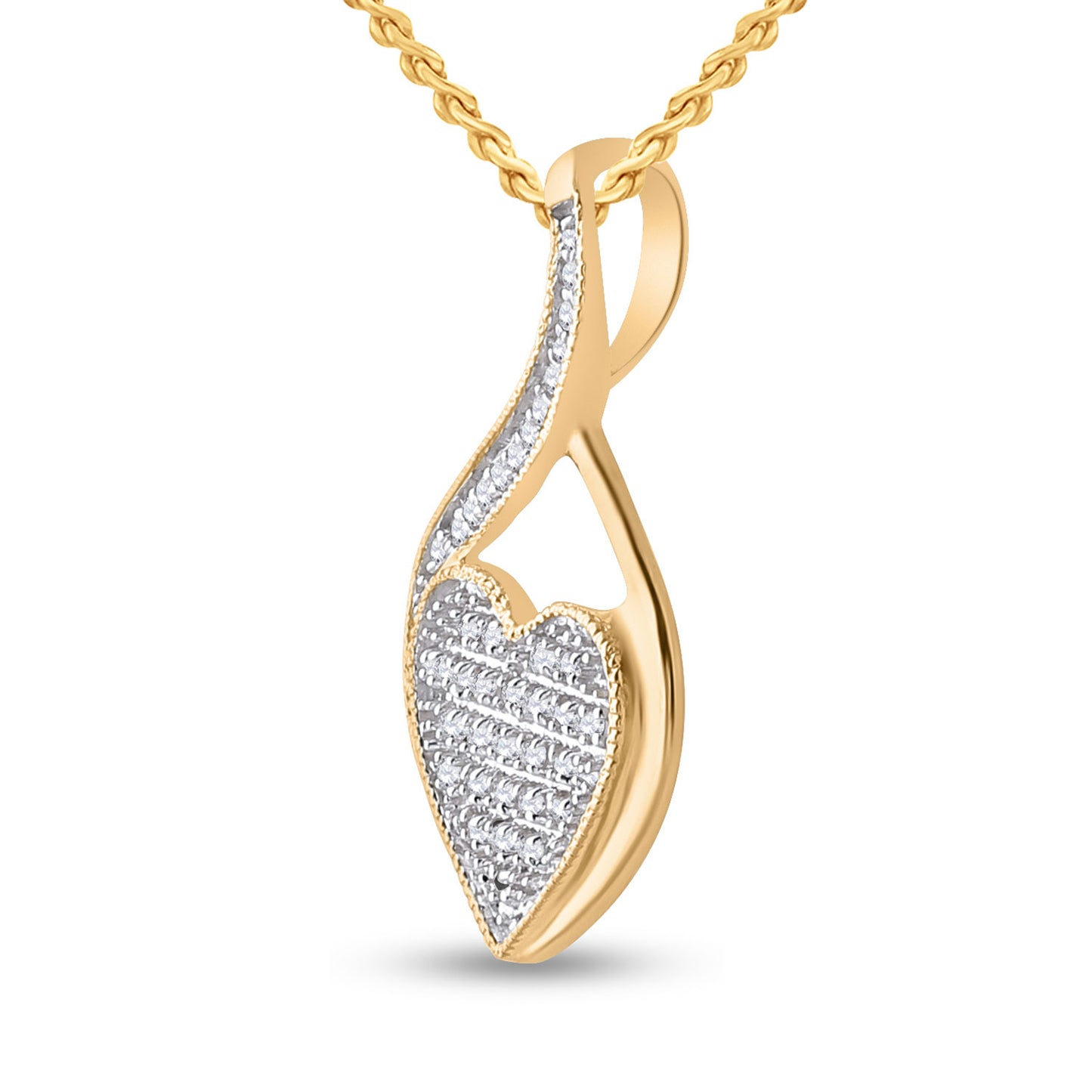 10K Yellow Gold Womens Round Diamond Heart Pendant 1/10 Cttw, Length: 0.88 In, Width: 0.48 In