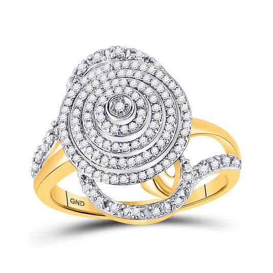 10K Yellow Gold Womens Round Diamond Concentric Circle Layered Cluster Ring 1/2 Cttw, Womens Size: 5-10