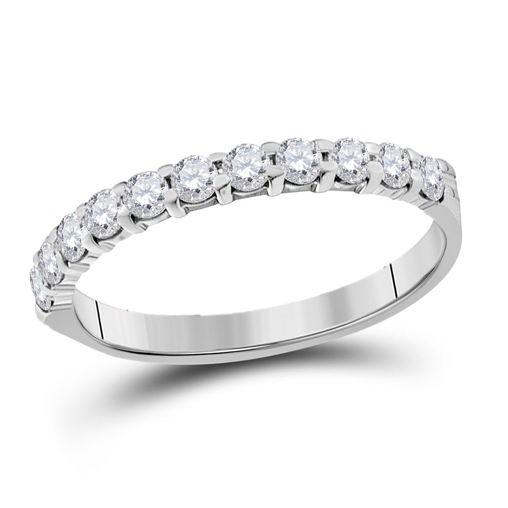 14K White Gold Womens Round Diamond Single Row Wedding Band 1/2 Cttw, Womens Size: 5-10