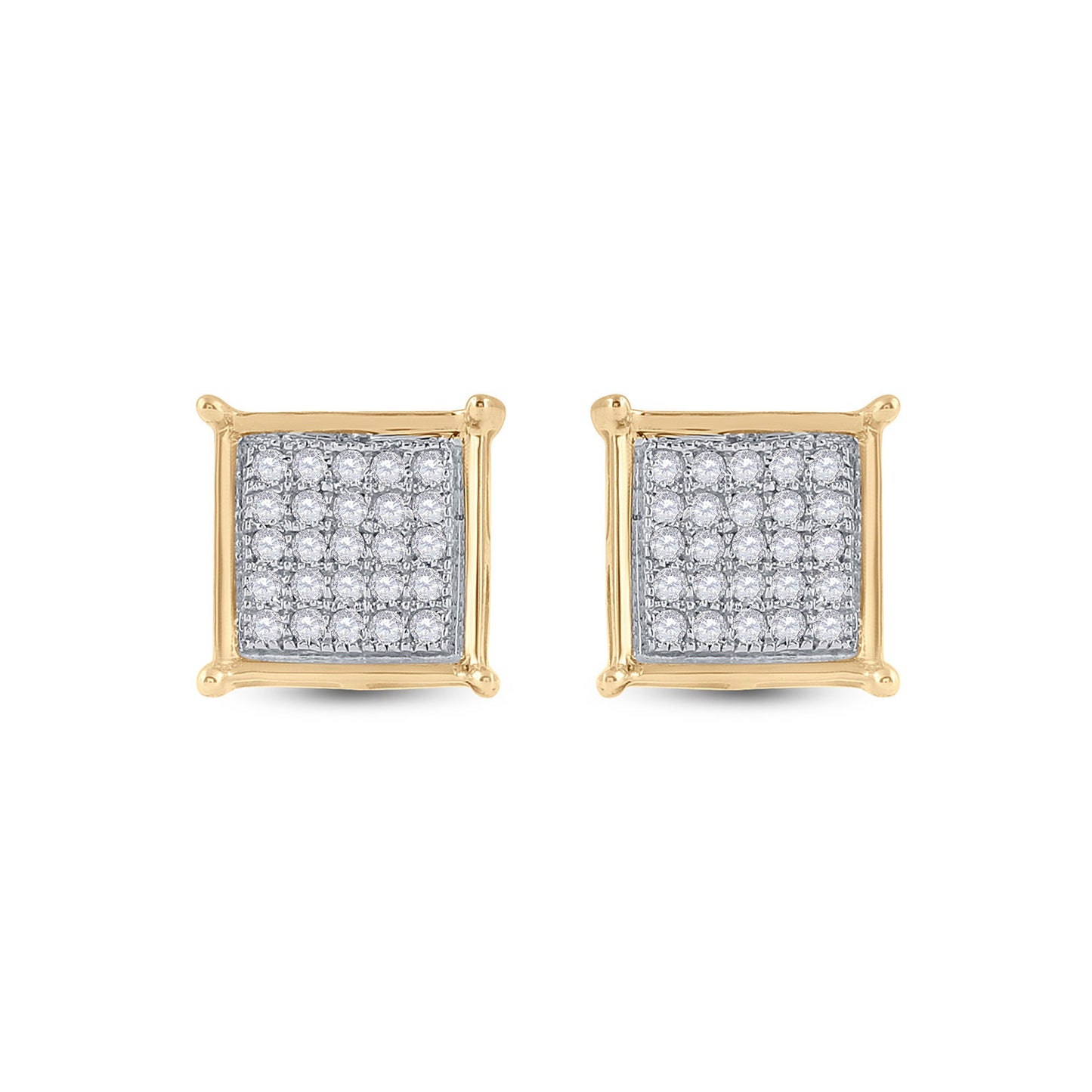 10K Yellow Gold Womens Round Diamond Square Earrings 1/6 Cttw