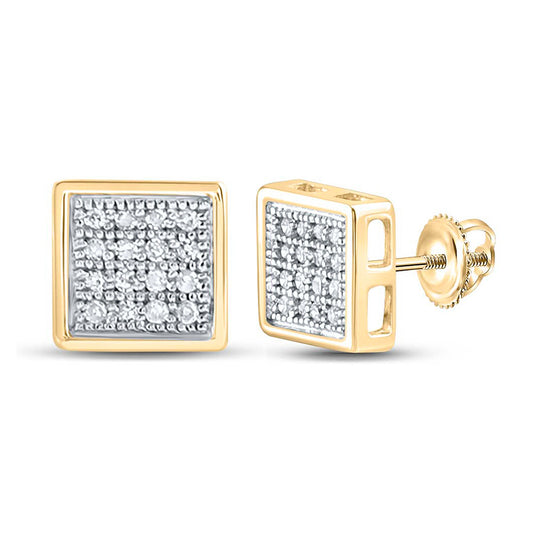 10K Yellow Gold Round Diamond Square Earrings 1/10 Cttw