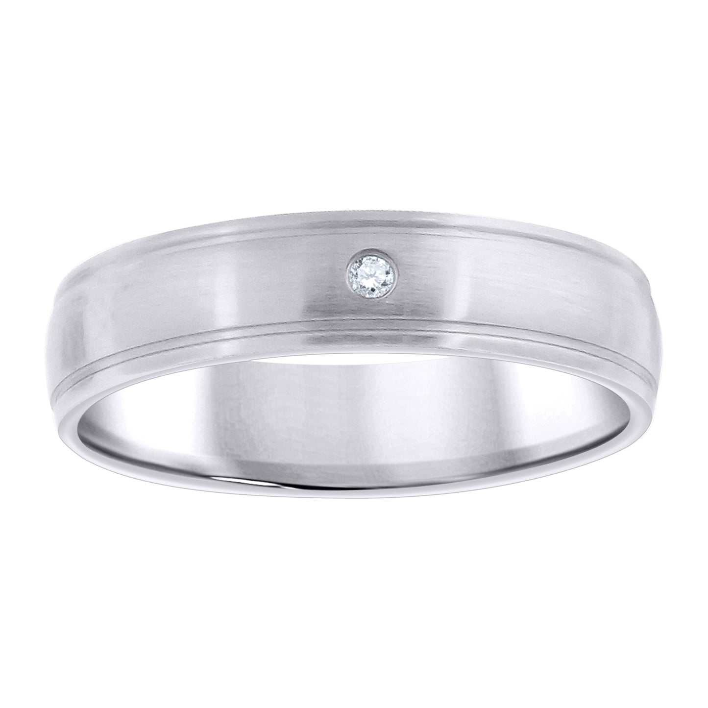 Stainless Steel Mens Cubic Zirconia Step Edges Center Brushed Comfort-Fit Bridal Anniversary Wedding Engagement Band Ring