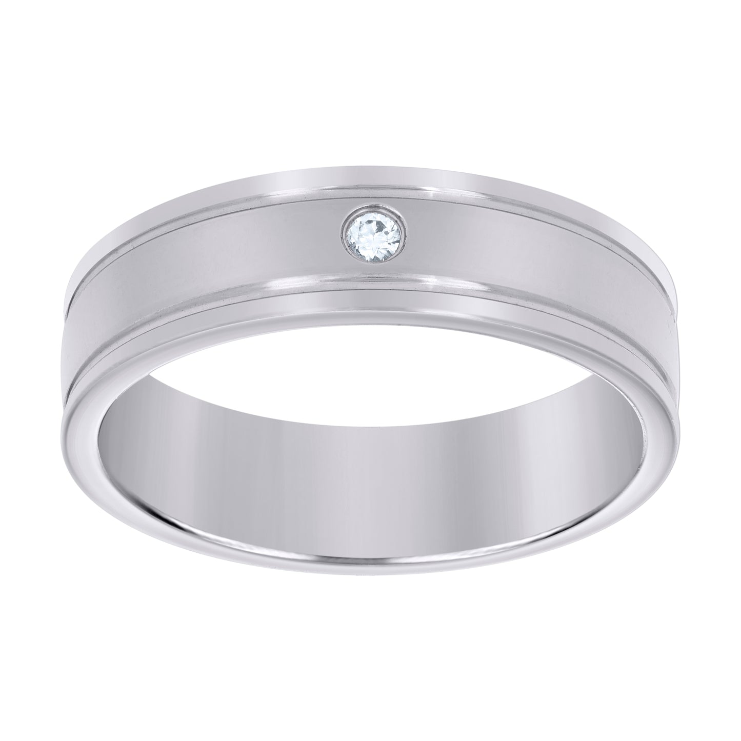 Stainless Steel Mens Cubic Zirconia Double Grooved Polished Comfort-Fit Fashion Bridal Anniversary Wedding Engagement Band Ring