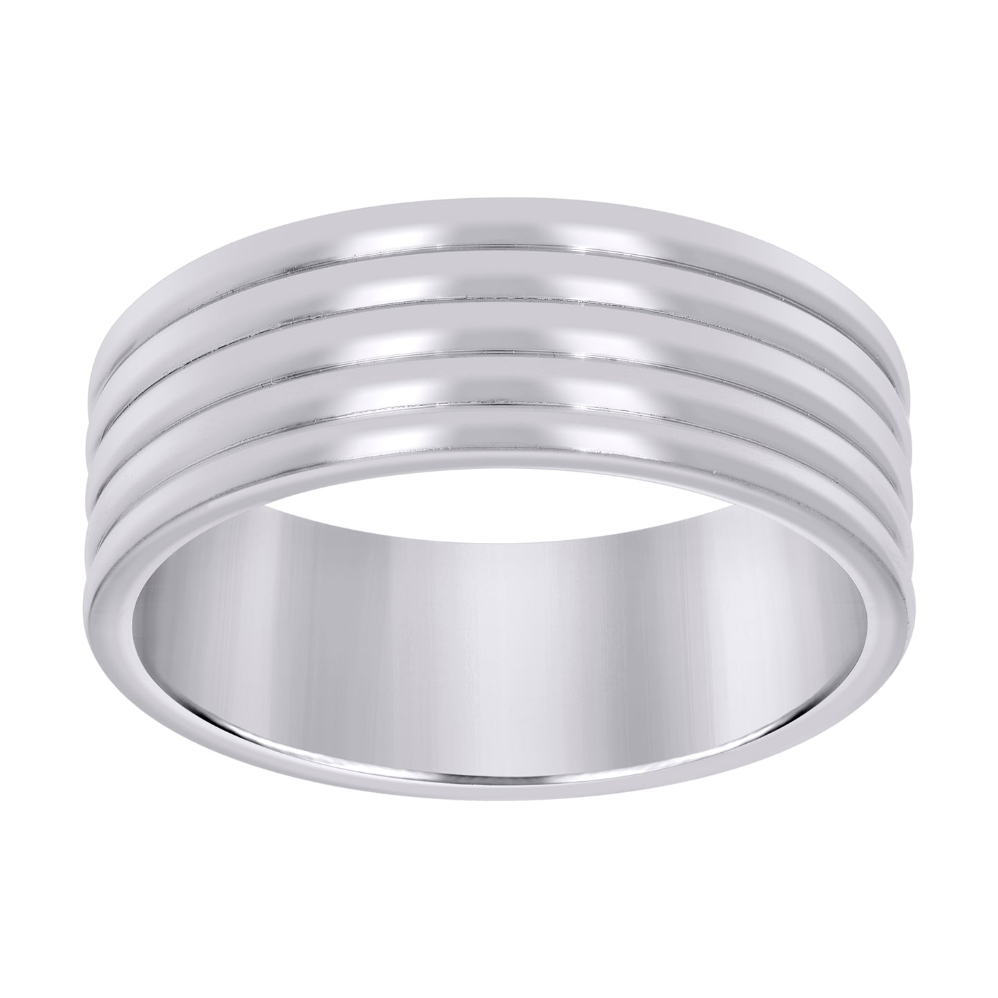 Stainless Steel Mens Multi Grooved Polished Sizes 7 - 14 Comfort-Fit Fashion Bridal Anniversary Wedding Engagement Band Ring