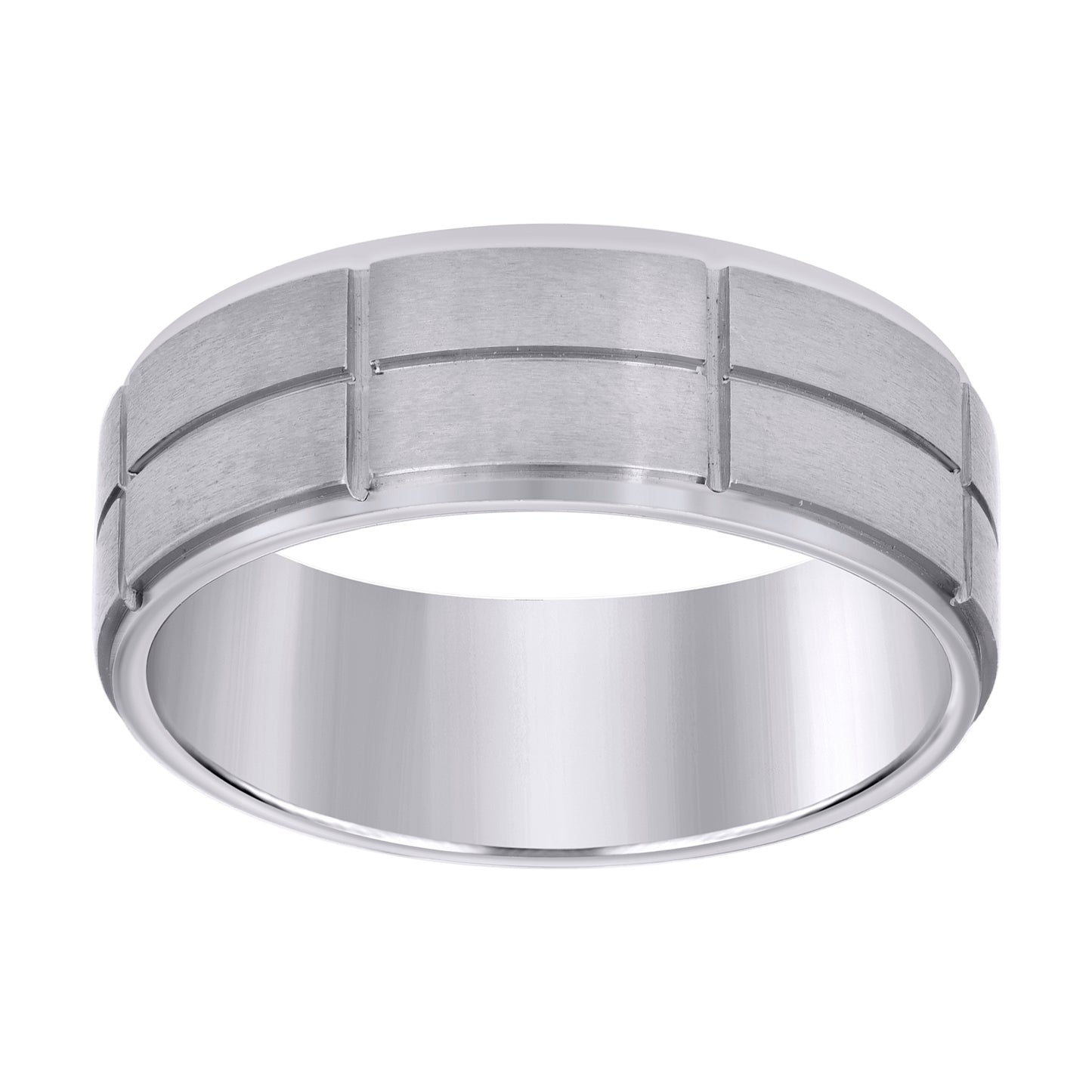 Stainless Steel Mens Center Brushed Grooved Lines Sizes 7 - 14 Comfort-Fit Fashion Bridal Anniversary Wedding Engagement Band Ring