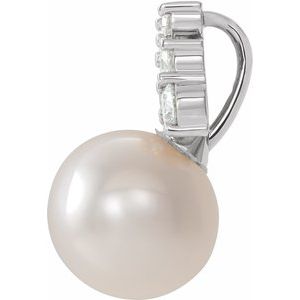 14K White Gold Pearl 9.5-10.0 Mm G-H I1 Cultured White Freshwater Pearl And 1/4 Ctw Natural Diamond Pendant