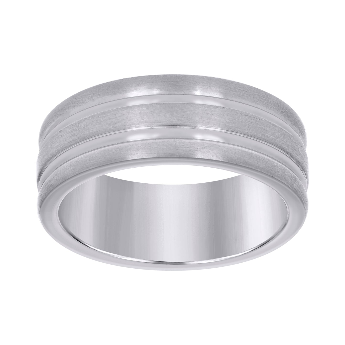 Stainless Steel Mens Double Grooved Center Brushed Comfort-Fit Fashion Bridal Anniversary Wedding Engagement Band Ring